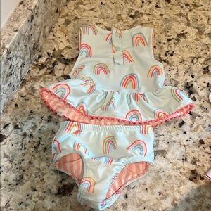 Reversible Mud Pie Rainbow Kids Swim Set - Light Blue and Pink